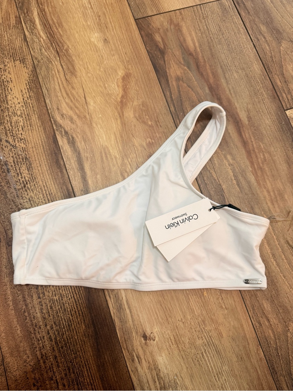 Calvin Klein Women's White Asymmetric Swim top